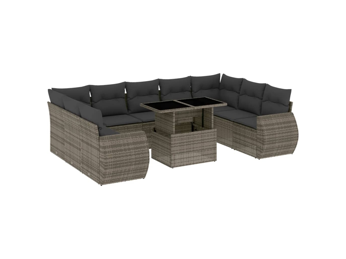Conjunto de 10 Sofás de Jardim com Almofadões Vime Pe Cinzento MAISON EXCLUSIVE