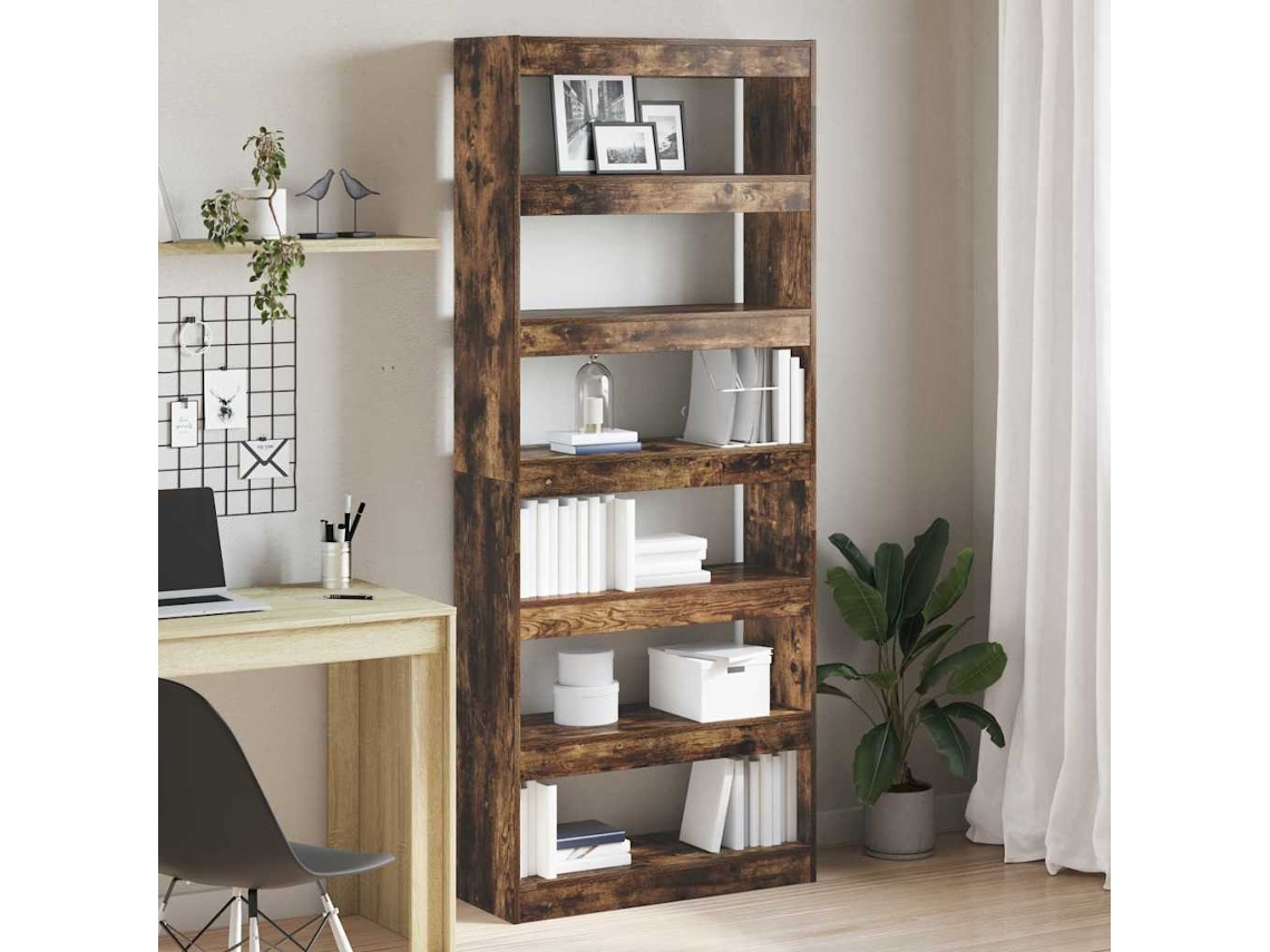 Vidaxl Gabinete De Livros 6 Níveis 80 X 30 X 198 Cm Carvalho Defumado