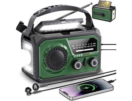 16000mah Manivela De Emergência Solar Am/fm/wb Rádio Meteorológico Lanterna Led Eifson (verde Escuro)