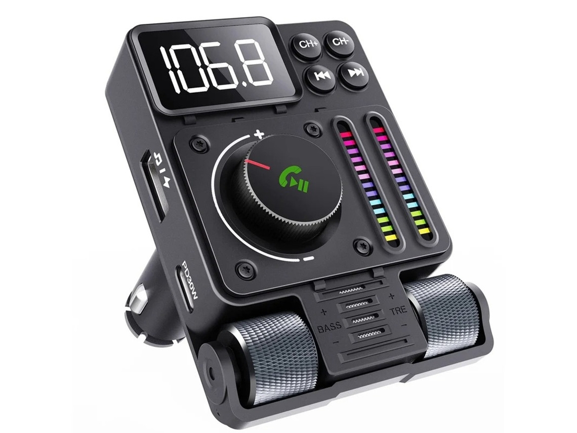 Adaptador Bluetooth Para Carro Transmissor Fm Bluetooth 5.3, Carga Rápida Pd 30w, Reprodutor Hifi Yizhood (preto)