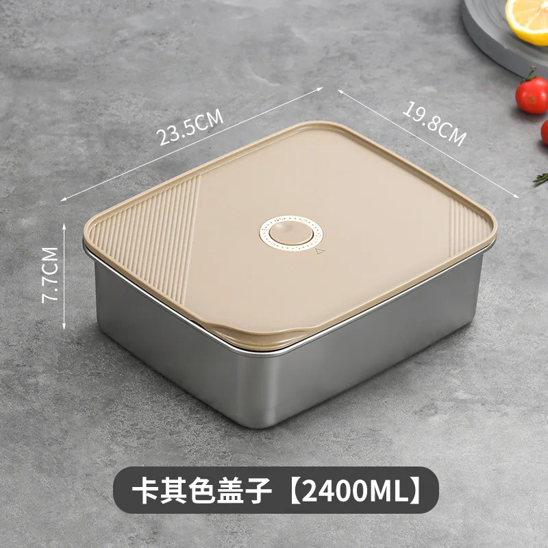 Recipiente para Armazenamento de Alimentos em Aço Inoxidável 304, Ideal para Marmita Ou Lancheira. MDUG (cáqui, 2400ml)