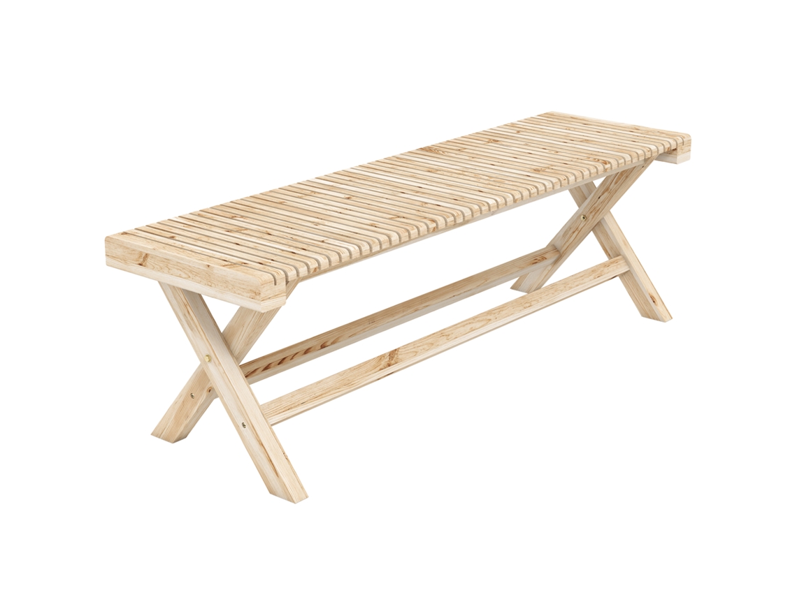 Banco de Jardim em Madeira Maciça assento Ripado Efeito Madeira Natural 140x40x43cm BTFORUS