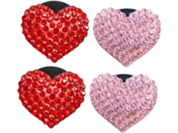 Conjunto de 4 clipes para aromatizador de carro em formato de coração com decoração de strass.