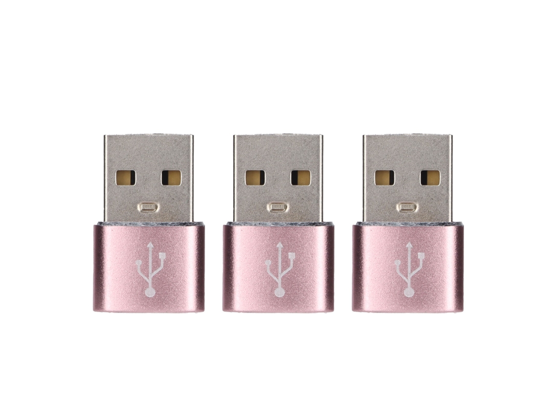 3 Pack Adaptador Usb 2.0 Macho Para Type-c Fêmea Metal Para Laptop Celular Rosa