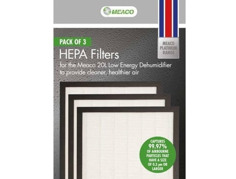 Conjunto de 3 Filtros MEACO HEPA para Desumidificador 12L