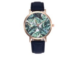 Relógio de quartzo moderno com pulseira de couro, novo estilo para mulheres e meninas (azul)