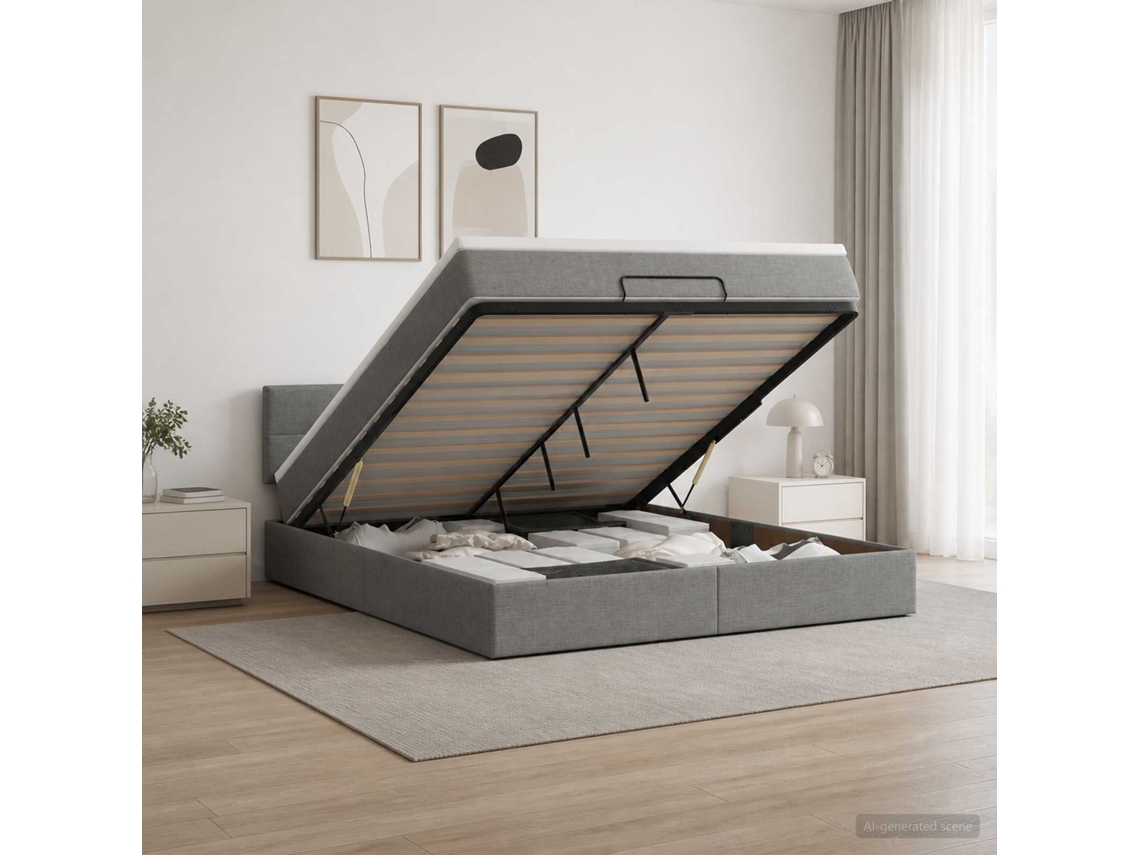 Vidaxl Cama Ottoman Com Colchão Cinzento-escuro 140 X 190 Cm Tecido
