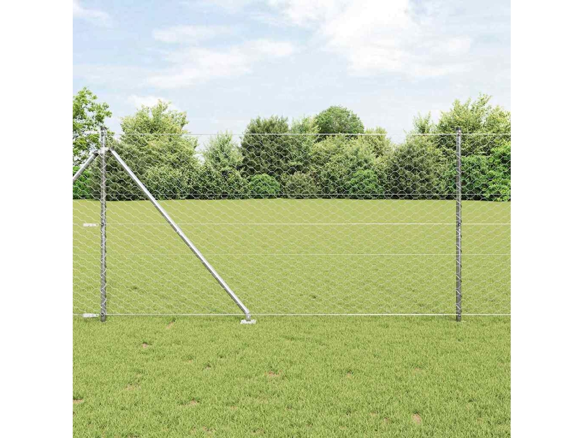 Vidaxl Cerca Hexagonal Com Poste 50 X 1,2 M Aço Galvanizado Prateado