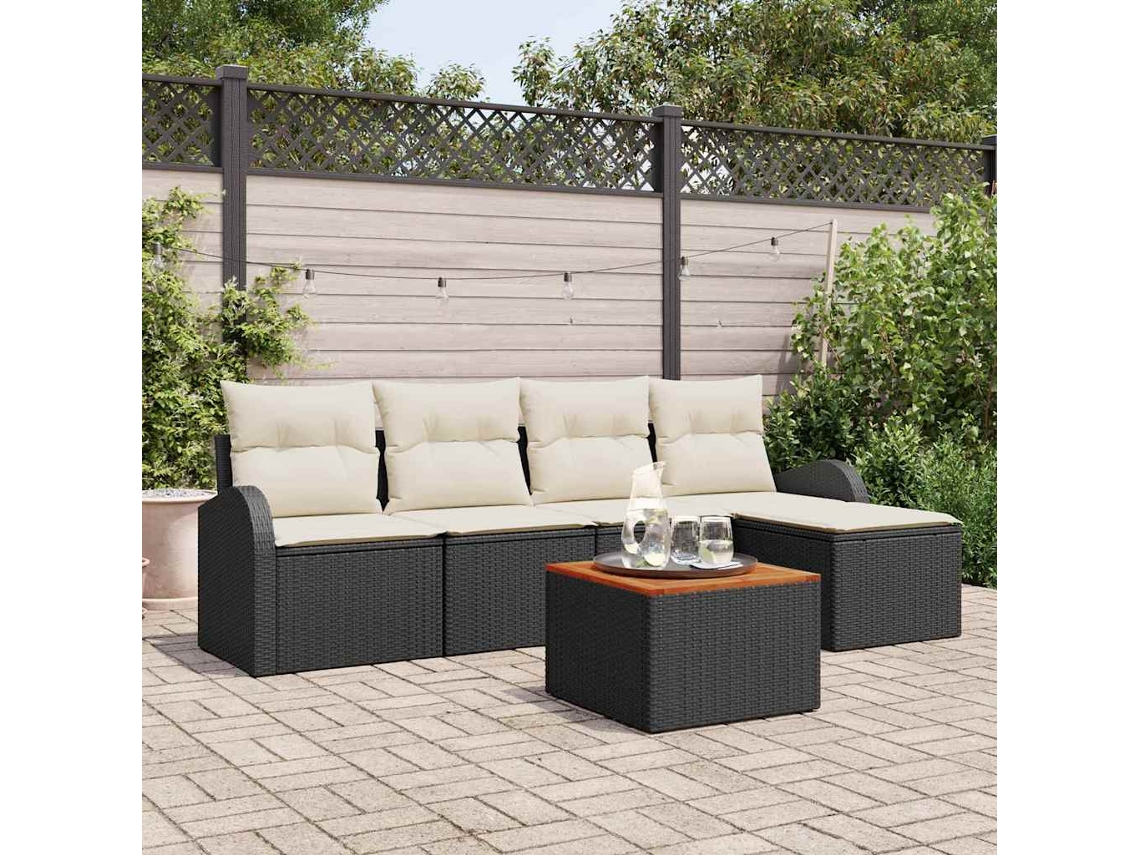 Vidaxl Conjunto De Sofá De Jardim Com Almofada 6 Pcs Preto Vime Pe