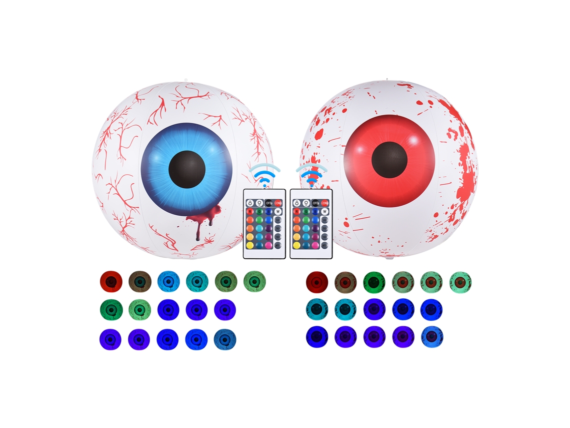 Bola de olho inflável LED Halloween 24 polegadas RGB 16 cores controle remoto decoração externa interna | S/MARCA