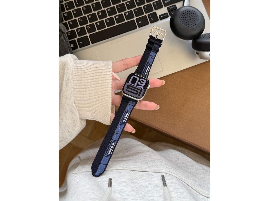 Pulseira Party Style Ultra Knit Jacquard com Fivela de Pinheiro para Apple Watch S10, Meia Noite Azul, 42 44 45 46 S11 10 49mm