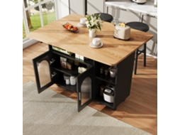 Cozinha Modular Preta Com Carrinho Removível, Buffet E Armário, Ilha Com Mesa E Espaço De Armazenamento Bga Store