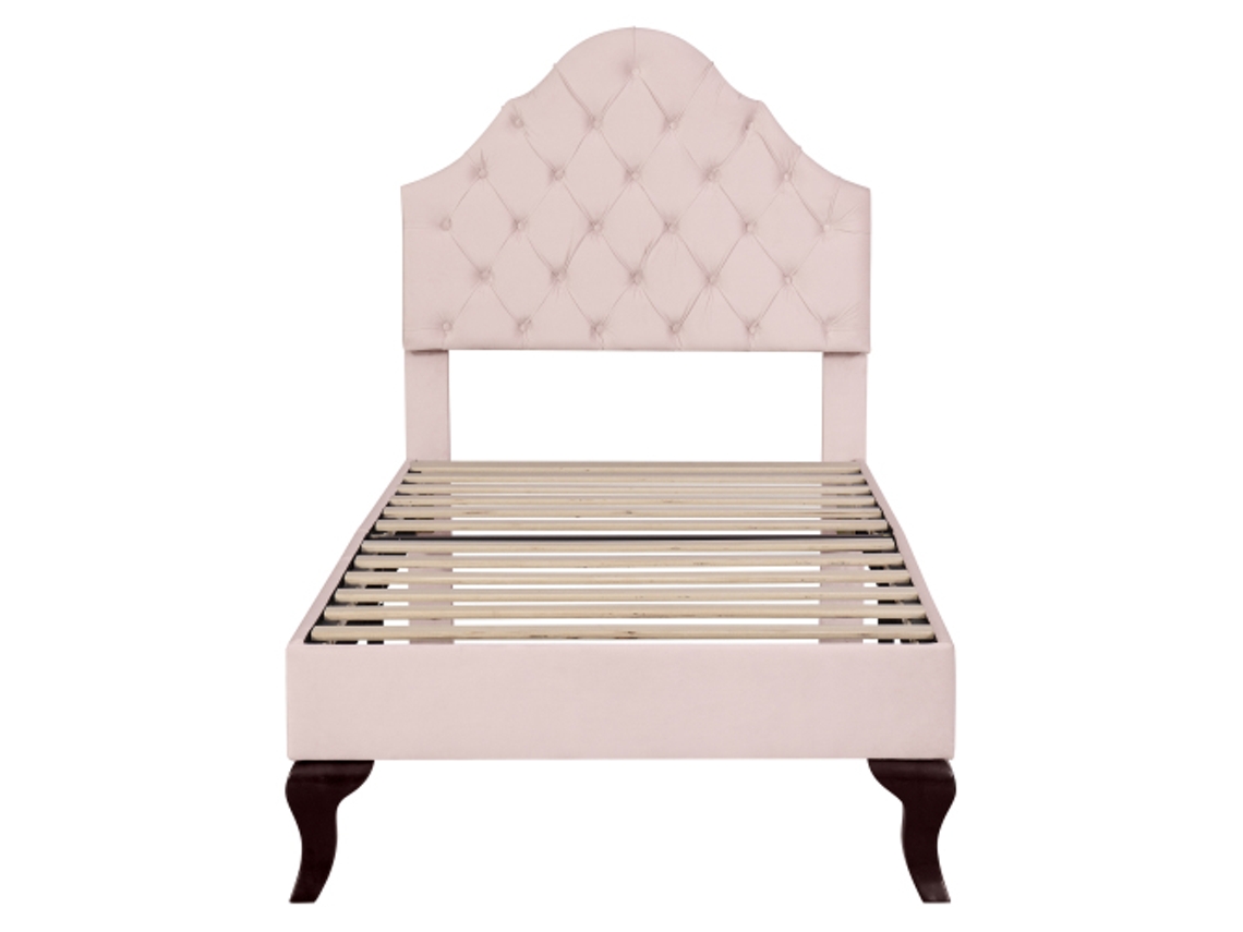 Cama Individual Estofada 90x200 Rosa Cabeceira Regulável Estrut. Lamelada Veludo Fácil Montagem Ziwei Store