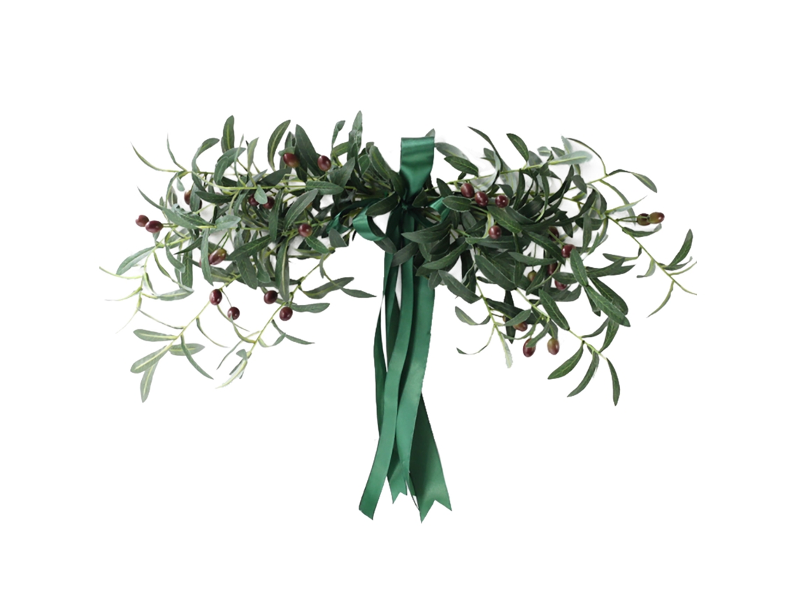 Decoração Porta Ramo Oliva Flor Seda Simulada