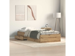 Vidaxl Estrutura Da Cama Com Gaveta Carvalho Artesanal 100 X 200 Cm