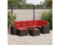 Vidaxl 7 Pcs Conjunto De Sofás Jardim C/ Almofadões Vime Pe Castanho
