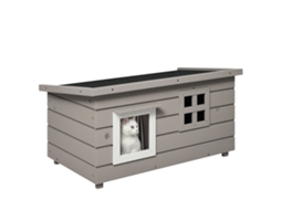 Casa Madeira Gatos 87x52x44cm, Impermeável/telhado Asfalto/tampa Dobrável, Cinza, Varanda/externo Ge