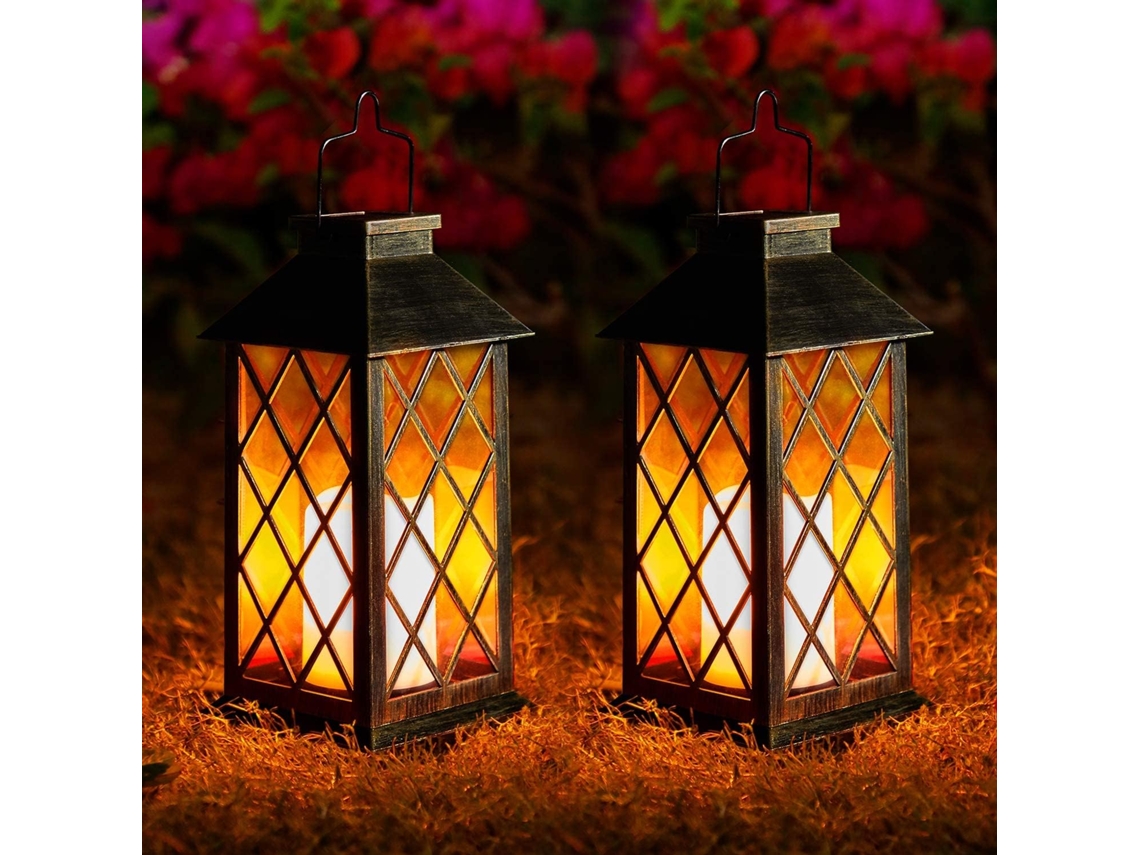 Luminárias solares para jardim, conjunto com 2 unidades, efeito de luz intermitente AQUAFORGE