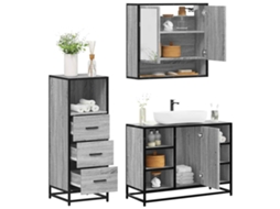 Vidaxl 3 Pcs Conjunto Móveis Casa De Banho Madeira Proc. Cinza Sonoma