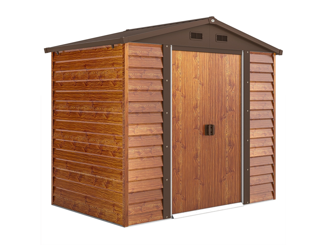 Casinha De Jardim, Abrigo Para Ferramentas, De Com Janela, Resistente, Com Aparência De Madeira, Aço, 152 X 235,7 X 208,7 Cm, Marrom