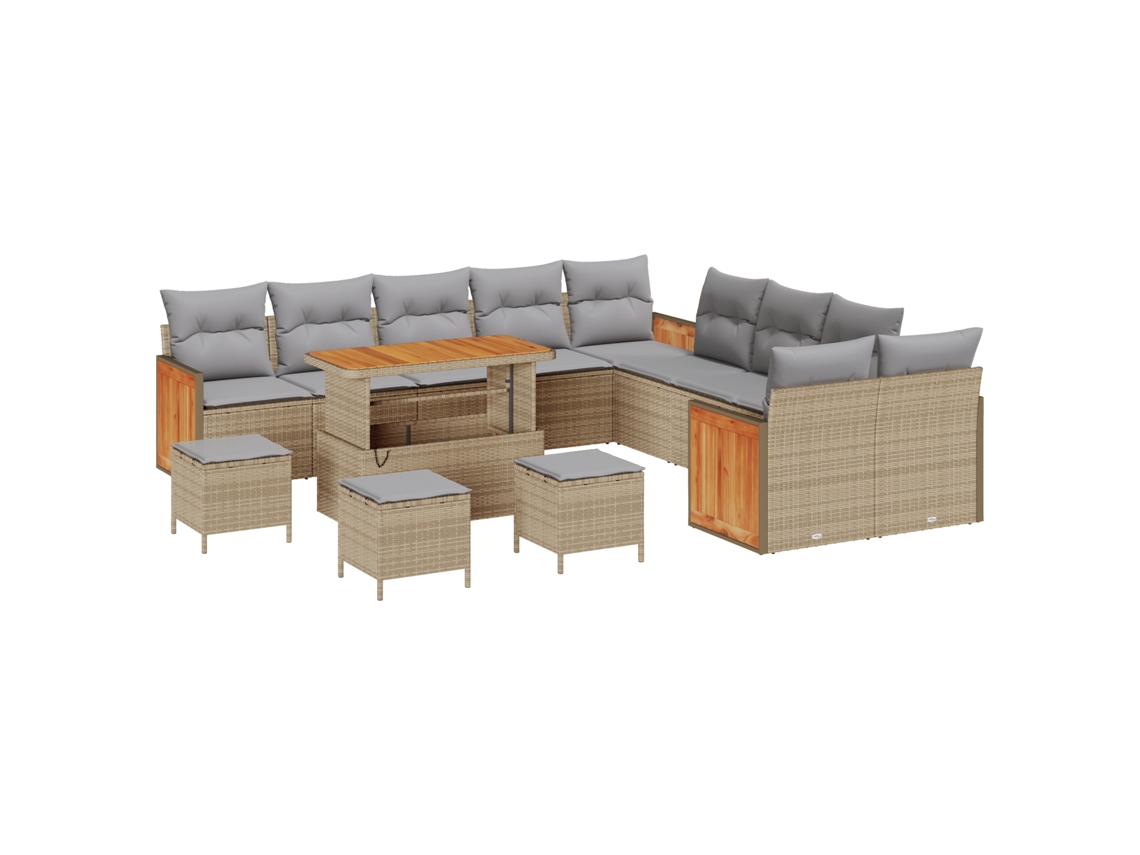 Conjunto 14 Conjunto De Sofá De Jardim Vidaxl Bege Vime Pe (283 X 289 X 85 Cm)