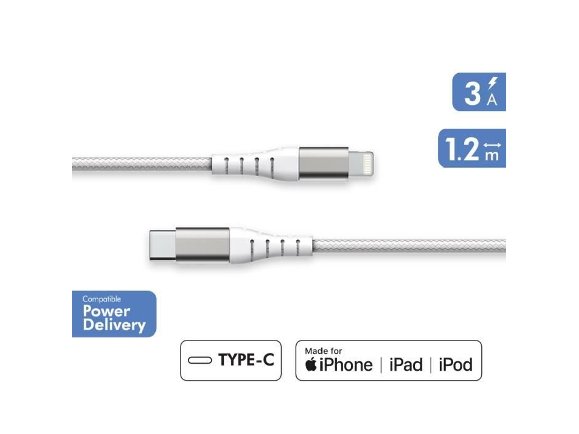 Cabo Usb-C Lightning Garantido Vitalício Reciclado Force Power Plástico Branco