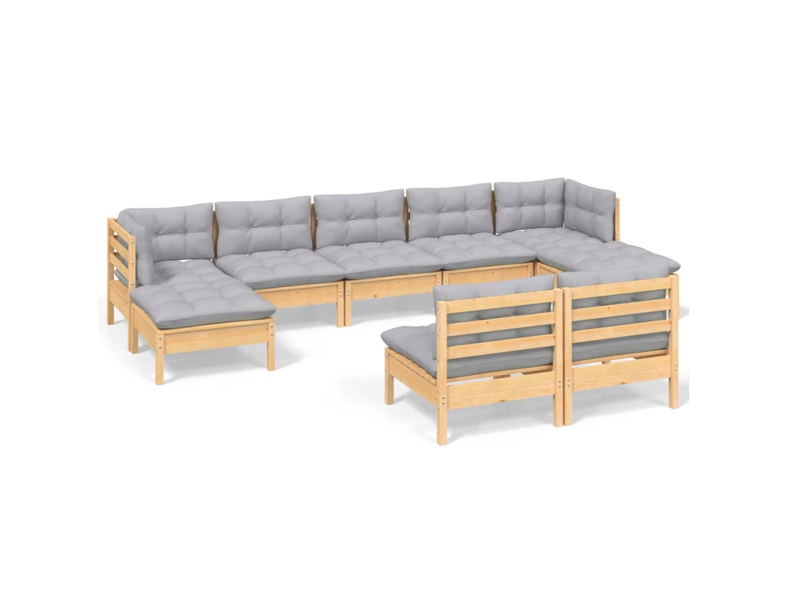 Conjunto de 9 Garden Lounge com Almofadões Cinzentos Pinho MAISON EXCLUSIVE