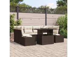 Vidaxl Conjunto De Sofá De Jardim 7 Unid. Marrom E Creme