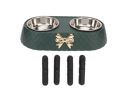 Tigelas Duplas para Ração de Animais de Estimação, em Aço Inoxidável Antiderrapante com Elegante Decoração de Laço, para Cães e Gatos AQUAFORGE