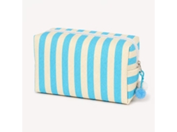 Tote de Canga com Estampa de Listras e Contraste Bolsa de Viagem e Higiene Octogonal ZSANFS (branco Alvejado Azul 21*8*12cm)