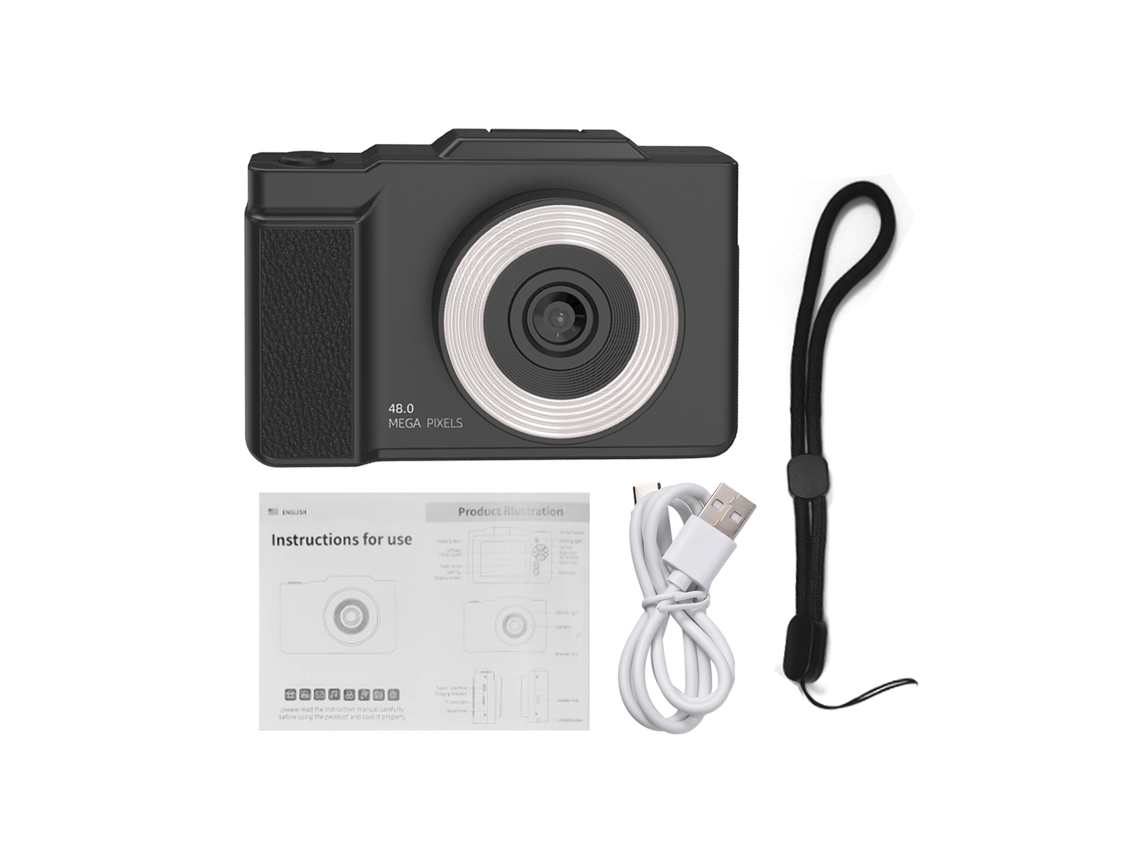 Câmera Digital Para Crianças 1080p 48mp Tela Rotativa De 2,8 Polegadas Autofoco 16x Zoom Com Luz Led Para Adolescentes Estudantes Preto