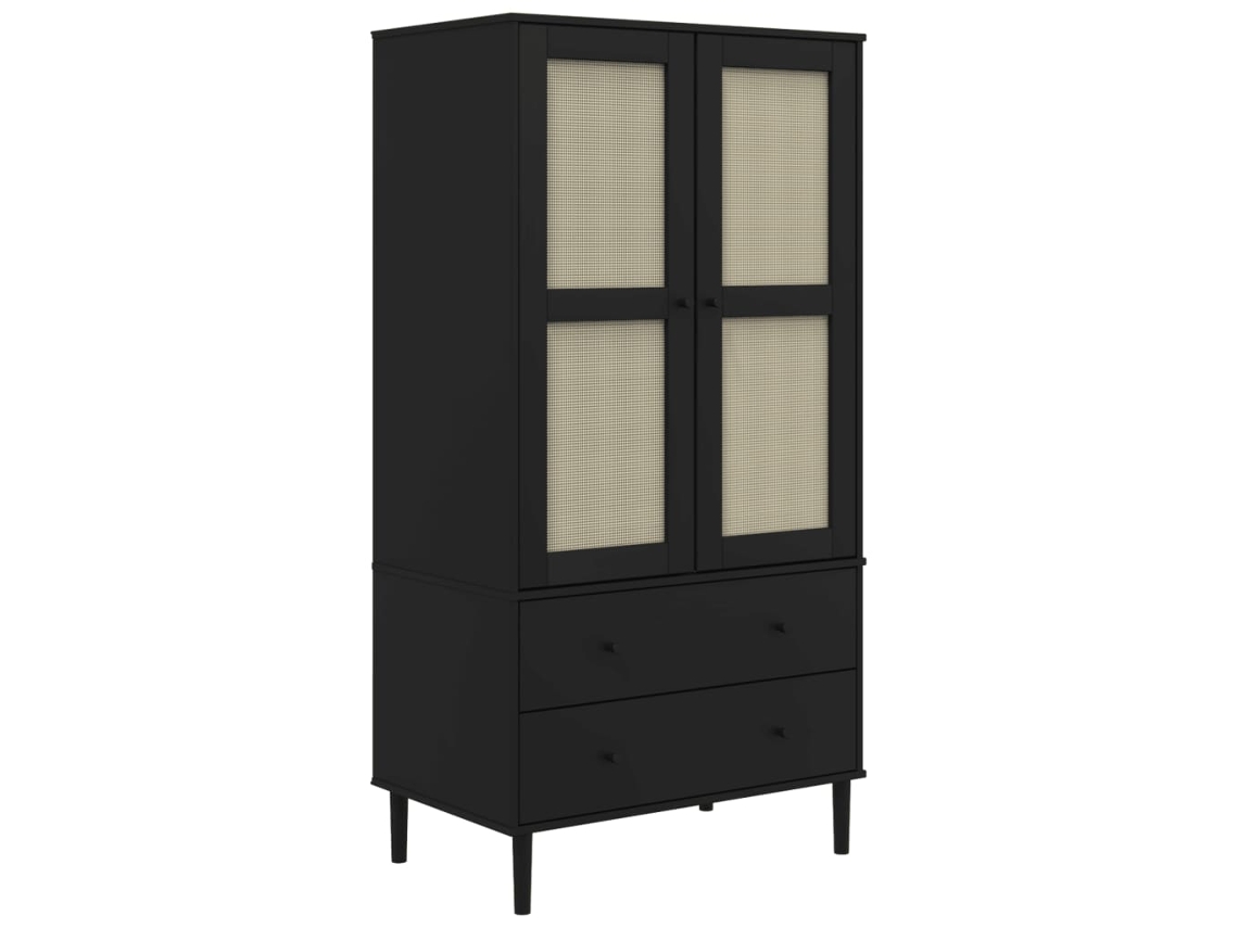 Maison Exclusive - Roupeiro Senja Aspeto De Vime 90x55x175 Cm Pinho Maciço Preto