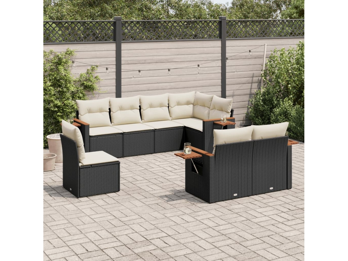 Vidaxl 8 Pcs Conjunto Sofás De Jardim Com Almofadões Vime Pe Preto