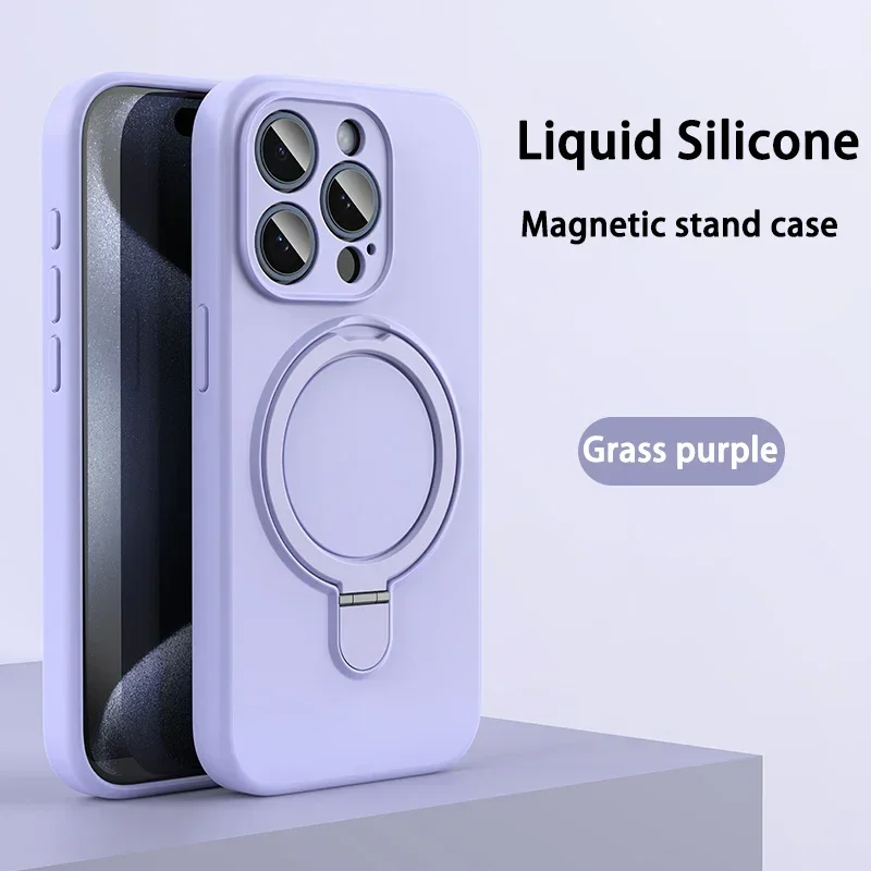 Capa Protetora Magnética De Silicone Líquido (roxa Clara Para Iphone 14 Pro Max), Carregamento Sem Fio, Suporte Invisível.