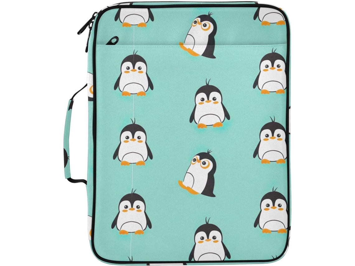 Pasta Expansível Com Um Divertido E Charmoso Pinguim Turquesa, Organizador De 3 Argolas Com 7 Bolsos Sanfonados