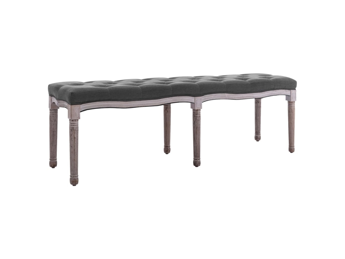 Vidaxl Banco Em Linho E Madeira Maciça 150x40x48 Cm Cinzento-escuro