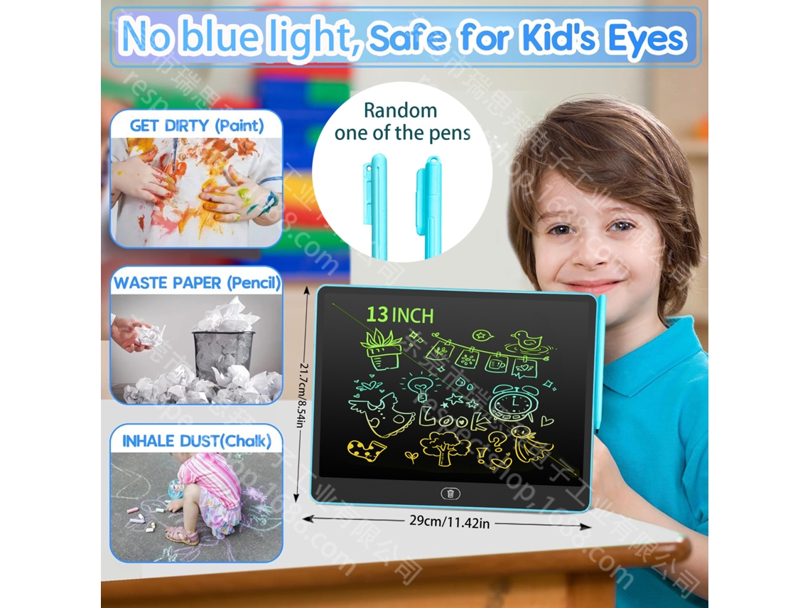 Quadro de Escrita Lcd, Brinquedo Eletrônico de Desenho para Criançash13 Azul Claro Tela Colorida CHENNNLS
