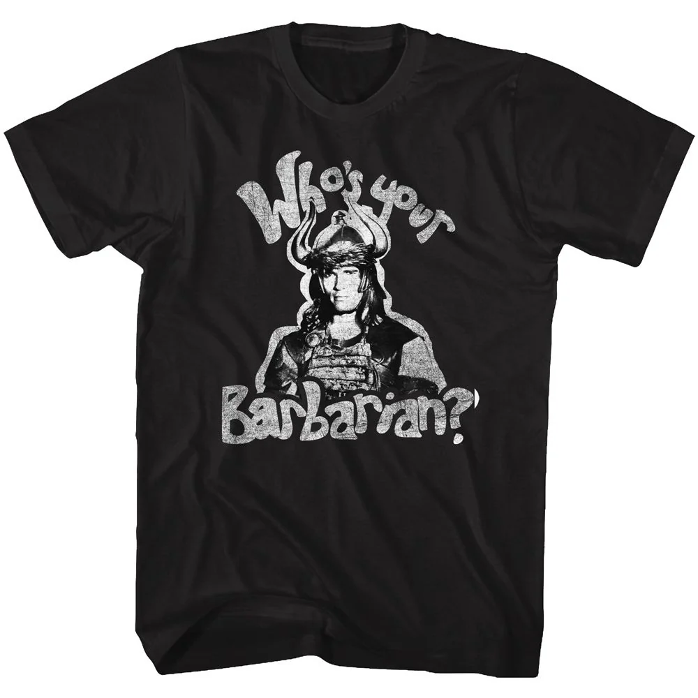 Unisex Adult T-shirt Rockinstone Conan Who's Your Barbarian Black Sizel