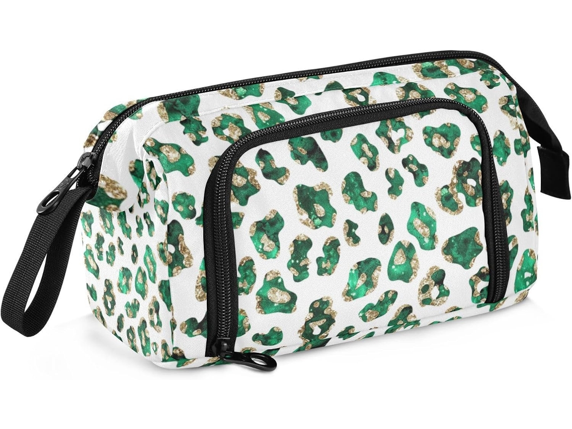 Estojo Cleetah Grande, Leve, Verde e Dourado para Adultos, Ideal um Estilo Escolar Elegante. 24 X 9,5 15 Cm
