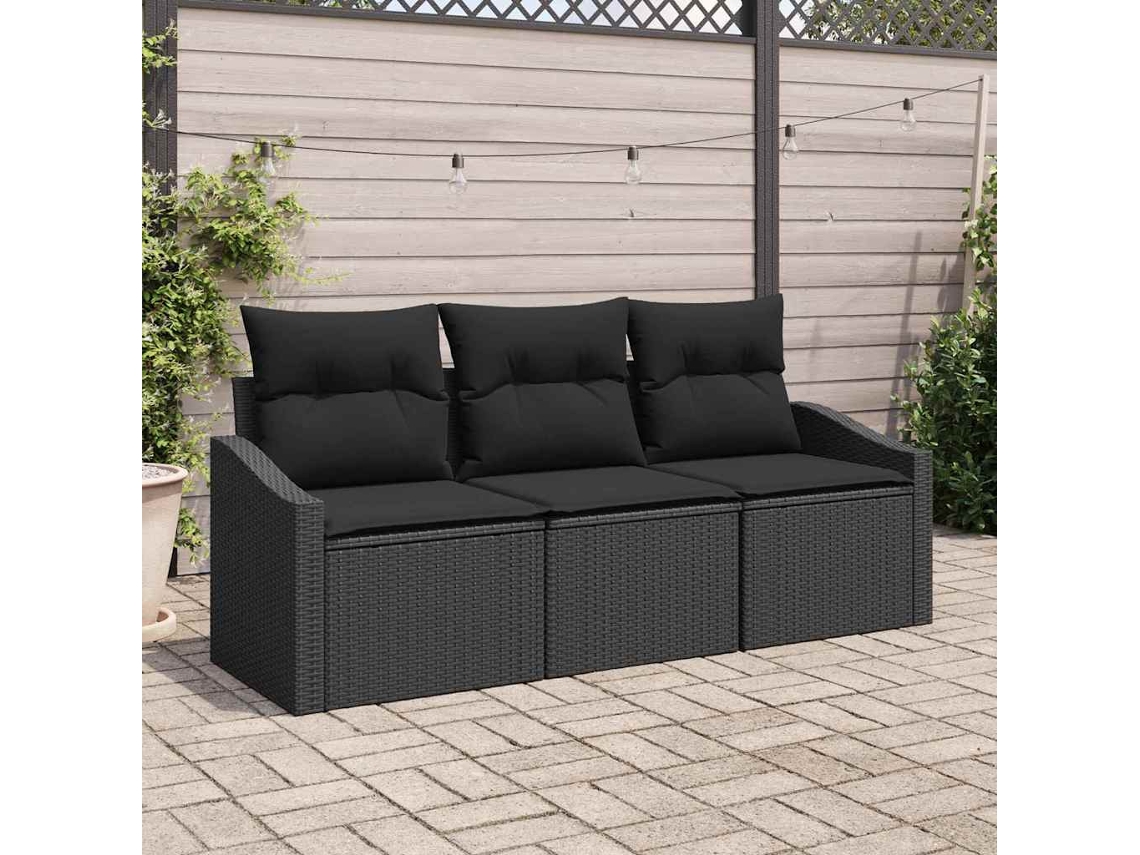 Vidaxl Conjunto De Sofás 3 Unid. Preto Vime Pe