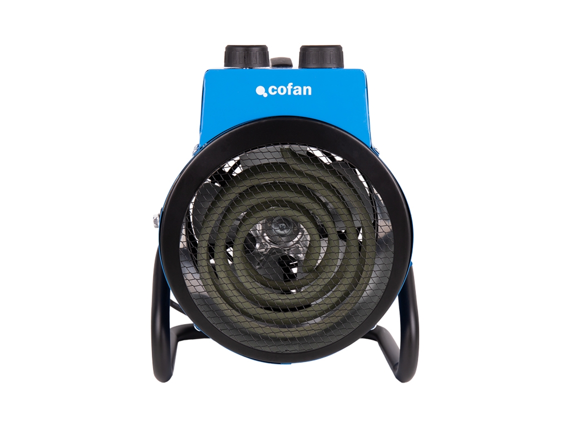 Calefactor industrial de 3000 W | 2 niveles de potencia | Termostato ajustable | Función ventilador | Color azul | Apto para talleres y almacenes Cofan