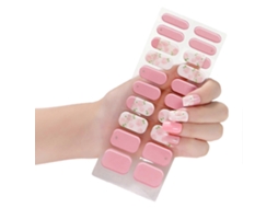 1 Conjunto de Adesivos de Unhas em Gel Semi-Curado com Lixa Preparatória, Palito de Madeira, Autoadesivos, Longa Duração, Brilhantes, para Lâmpada UV/LED, com Acabamento Completo GOKOCO
