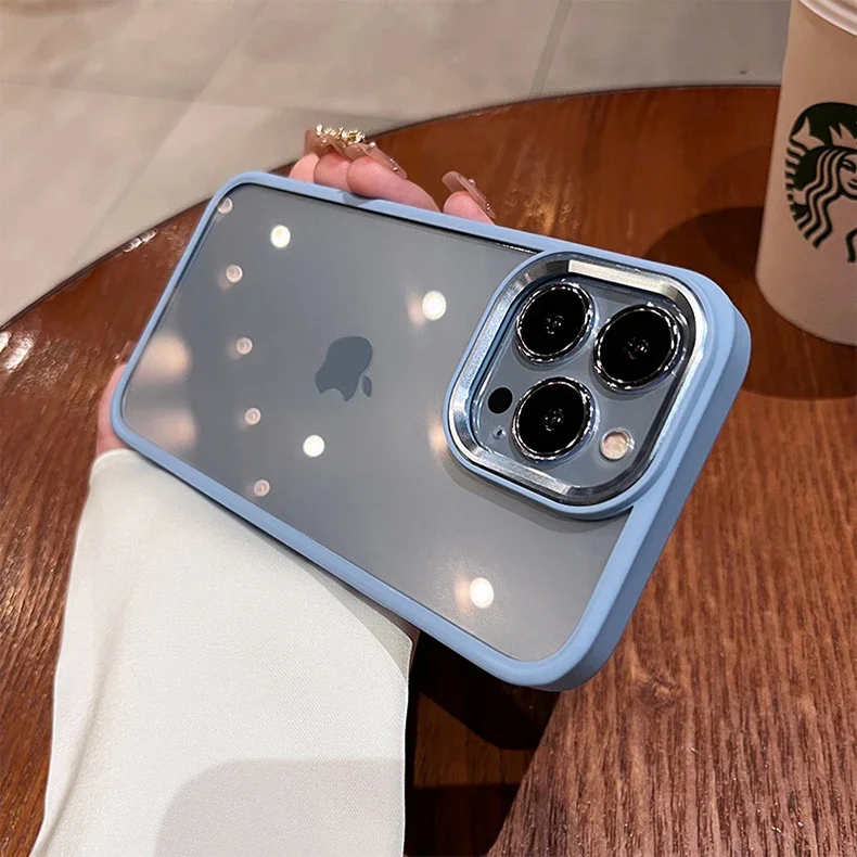 Capa Transparente À Prova De Choque Para Iphone 12 (azul), Com Moldura Macia E Câmera De Metal.