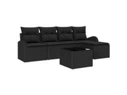 Conjunto 6 Sofá De Jardim Vidaxl Preto Vime Pe (55 X 55 X 37 Cm)