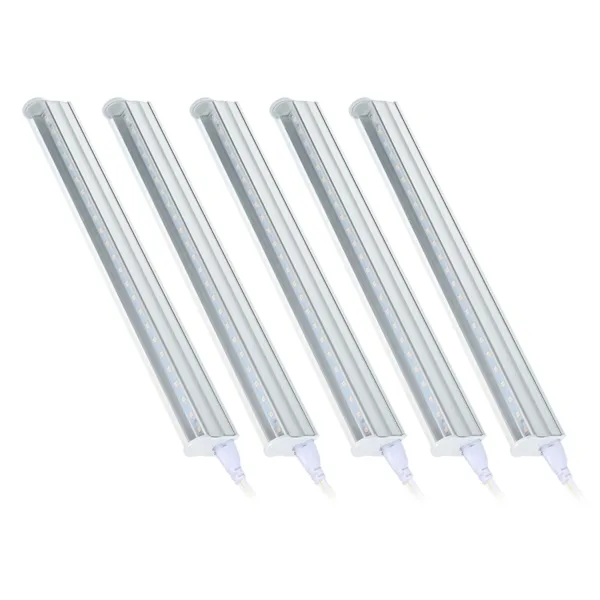 Kit Com 5 Lâmpadas Led Para Plantas, Tubo Led T5 De 5w, Alta Potência, Luminária Integrada, Extensível Até 60 Cm (24 Polegadas)