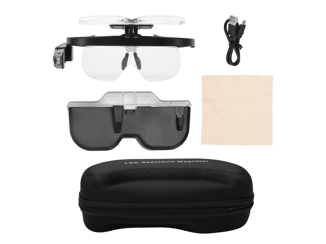 Lupa de Cabeça com Luz Led Recarregável e Lentes Desmontáveis Ajustáveis 4,5x