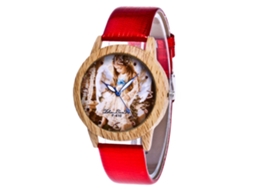 Relógio de pulso analógico de quartzo com mostrador redondo elegante (vermelho)
