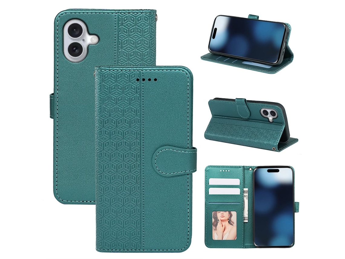 Capa Em Couro Pu Com Suporte, Para Apple Iphone 16 Plus - Verde