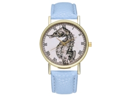 Reloj De Pulsera Analógico De Cuarzo Zhoulianfa Con Patrón De Caballo Marino Azul Claro Para Mujer Y Hombre