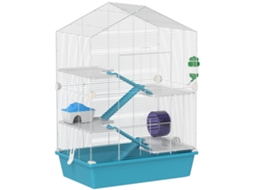 Gaiola de Hamster de 5 Níveis com Plataformas, Rampas para a Tigela para Beber e Roda de Exercícios 58x36x81cm Azul Claro Ge